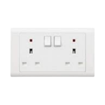 MK ESSENTIALS 13A DOUBLE SOCKET WITH NEON-MV2647WHI