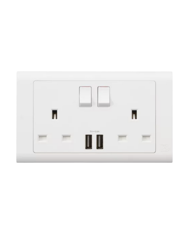 14 MK ESSENTIALS 13A DOUBLE SOCKET WITH USB-MV24344WHI - Image 1